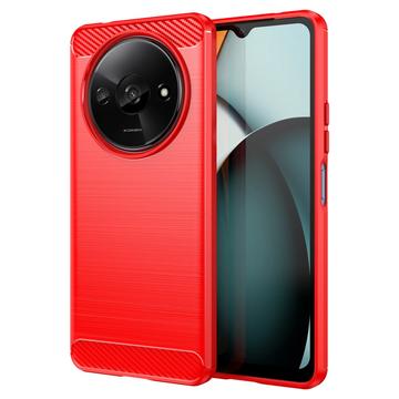 Xiaomi Redmi A3 Børstet TPU Cover - Karbonfiber - Rød