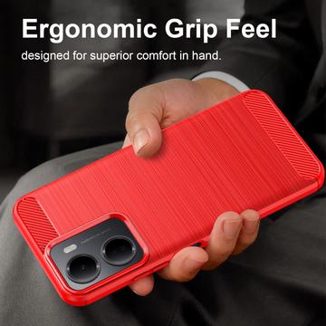 Xiaomi Redmi A7 Pro Børstet TPU Cover - Karbonfiber - rød