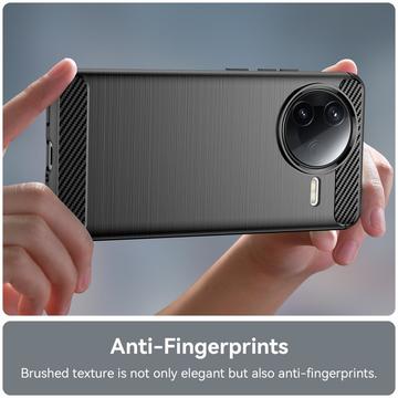 Xiaomi Redmi K80/Poco F7 Pro Børstet TPU Cover - Karbonfiber - Sort
