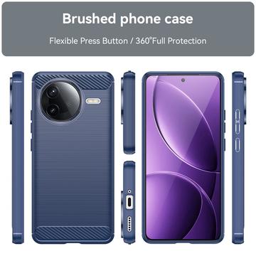 Xiaomi Redmi K80/Poco F7 Pro Børstet TPU Cover - Karbonfiber - Blå
