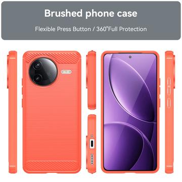 Xiaomi Redmi K80/Poco F7 Pro Børstet TPU Cover - Karbonfiber - Rød