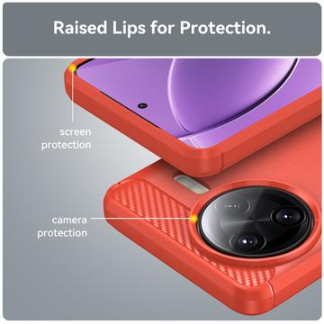 Xiaomi Redmi K80 Pro/Poco F7 Ultra Børstet TPU Cover - Karbonfiber - Rød