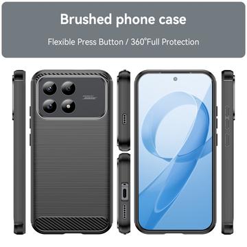 Xiaomi Redmi K90/Poco F8 Pro Børstet TPU Cover - Karbonfiber - Sort