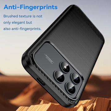 Xiaomi Redmi K90/Poco F8 Pro Børstet TPU Cover - Karbonfiber - Sort