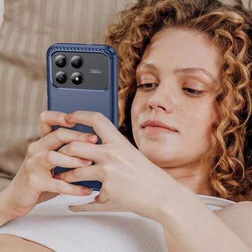 Xiaomi Redmi K90/Poco F8 Pro Børstet TPU Cover - Karbonfiber - blå