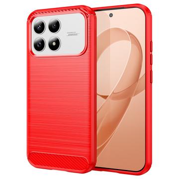 Xiaomi Redmi K90/Poco F8 Pro Børstet TPU Cover - Karbonfiber - rød