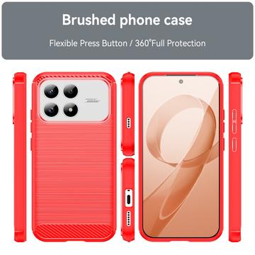 Xiaomi Redmi K90/Poco F8 Pro Børstet TPU Cover - Karbonfiber - rød