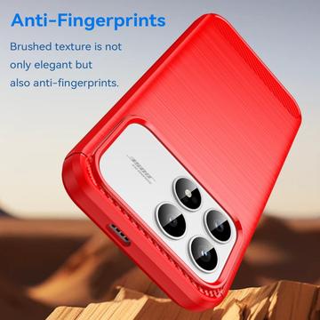 Xiaomi Redmi K90/Poco F8 Pro Børstet TPU Cover - Karbonfiber - rød