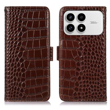 Xiaomi Redmi K90/Poco F8 Pro Crocodile Series Læderpung med RFID - Brun