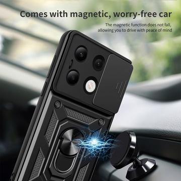 Xiaomi Redmi Note 13 4G Roterende Ring Hybrid Cover med Kameraskjold - Sort