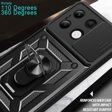 Xiaomi Redmi Note 13 4G Roterende Ring Hybrid Cover med Kameraskjold - Sort