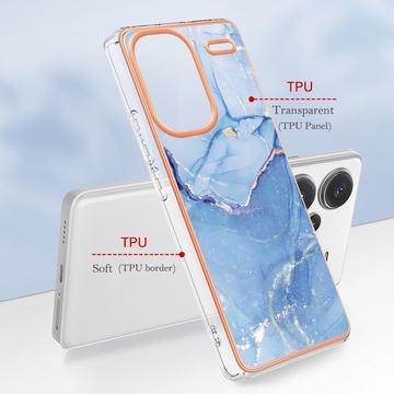 Xiaomi Redmi Note 13 Pro+ Marmormønster Galvaniseret IMD TPU Cover - Blå