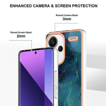 Xiaomi Redmi Note 13 Pro+ Marmormønster Galvaniseret IMD TPU Cover - Grøn
