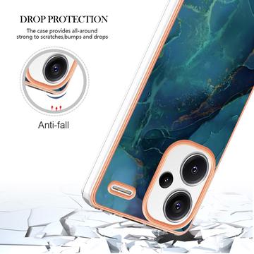 Xiaomi Redmi Note 13 Pro+ Marmormønster Galvaniseret IMD TPU Cover - Grøn