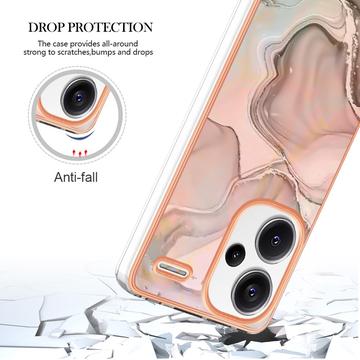 Xiaomi Redmi Note 13 Pro+ Marmormønster Galvaniseret IMD TPU Cover - Pink
