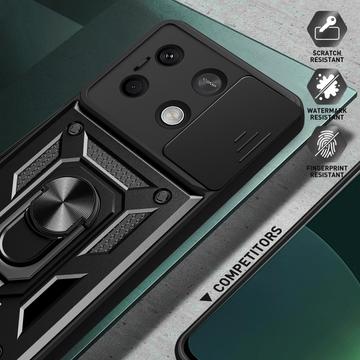 Xiaomi Redmi Note 13 Roterende Ring Hybrid Cover med Kameraskjold - Sort