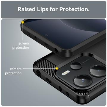 Xiaomi Redmi Note 14 4G Børstet TPU Cover - Karbonfiber - Sort