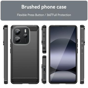 Xiaomi Redmi Note 14 4G Børstet TPU Cover - Karbonfiber - Sort