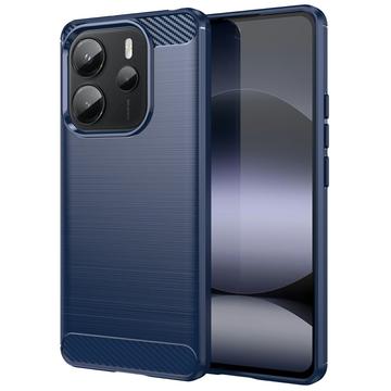 Xiaomi Redmi Note 14 4G Børstet TPU Cover - Karbonfiber - Blå