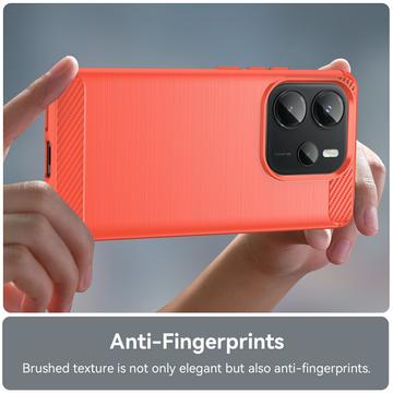Xiaomi Redmi Note 14 4G Børstet TPU Cover - Karbonfiber - Rød