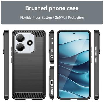 Xiaomi Redmi Note 14 Børstet TPU Cover - Karbonfiber - Sort