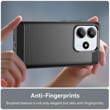 Xiaomi Redmi Note 14 Børstet TPU Cover - Karbonfiber - Sort