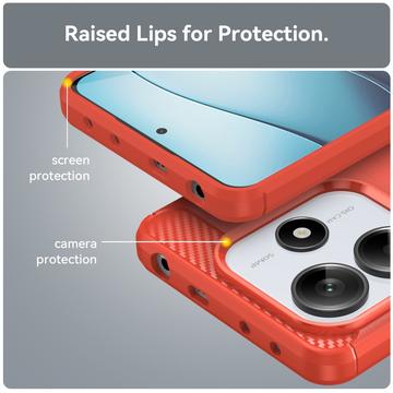 Xiaomi Redmi Note 14 Børstet TPU Cover - Karbonfiber - Rød