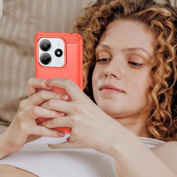 Xiaomi Redmi Note 14 Børstet TPU Cover - Karbonfiber - Rød