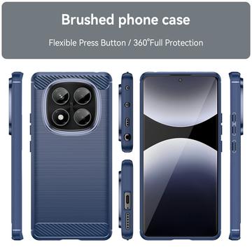 Xiaomi Redmi Note 14 Pro 4G Børstet TPU Cover - Karbonfiber - Blå