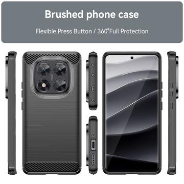 Xiaomi Redmi Note 14 Pro 5G/Poco X7 Børstet TPU Cover - Karbonfiber - Sort