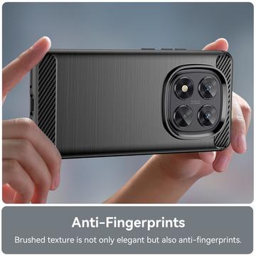 Xiaomi Redmi Note 14 Pro 5G/Poco X7 Børstet TPU Cover - Karbonfiber - Sort