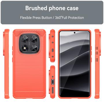 Xiaomi Redmi Note 14 Pro 5G/Poco X7 Børstet TPU Cover - Karbonfiber - Rød