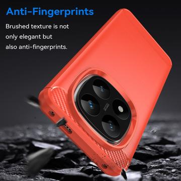 Xiaomi Redmi Note 14 Pro+ 5G Børstet TPU Cover - Karbonfiber - Rød