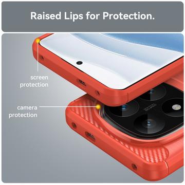 Xiaomi Redmi Note 14 Pro+ 5G Børstet TPU Cover - Karbonfiber - Rød