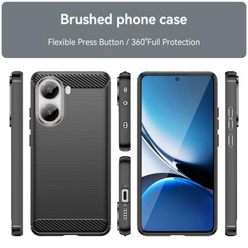 Xiaomi Redmi Turbo 4/Poco X7 Pro Børstet TPU Cover - Karbonfiber - Sort