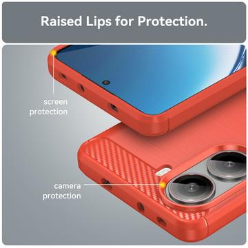 Xiaomi Redmi Turbo 4/Poco X7 Pro Børstet TPU Cover - Karbonfiber - Rød