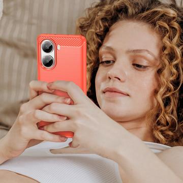 Xiaomi Redmi Turbo 4/Poco X7 Pro Børstet TPU Cover - Karbonfiber - Rød