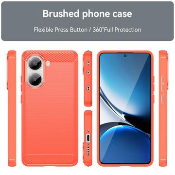Xiaomi Redmi Turbo 4/Poco X7 Pro Børstet TPU Cover - Karbonfiber - Rød