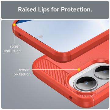 Xiaomi Redmi Turbo 4 Pro Børstet TPU Cover - Karbonfiber - rød
