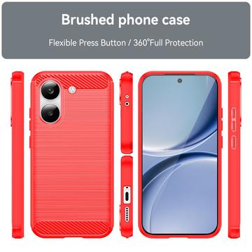 Xiaomi Redmi Turbo 5/Poco X8 Pro Børstet TPU Cover - Karbonfiber - rød