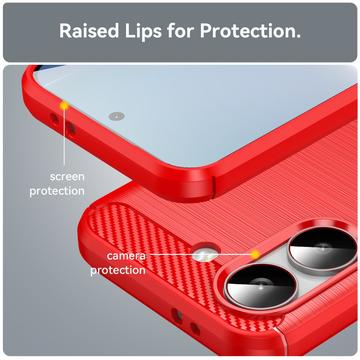 Xiaomi Redmi Turbo 5/Poco X8 Pro Børstet TPU Cover - Karbonfiber - rød