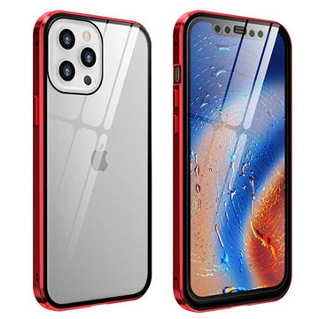 iPhone 12 Pro Max Magnetisk Cover med Skærmbeskyttelse Hærdet Glas - Rød