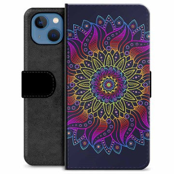 iPhone 13 Premium Flip Cover med Pung - Farverig Mandala