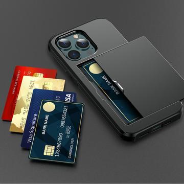 iPhone 13 Pro Max Hybrid Cover med Glidende Kortslot - Sort