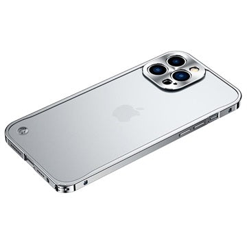 iPhone 13 Pro Max Metal Bumper med Plastik til Bagsiden - Sølv