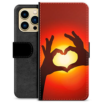 iPhone 13 Pro Max Premium Flip Cover med Pung - Hjertesilhuet