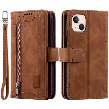 iPhone 14-cover med pung og magnetisk lukning - brun