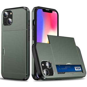 iPhone 14 Hybrid Cover med Glidende Kortslot - Army Grøn