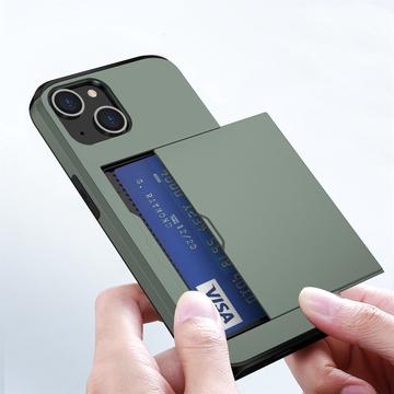 iPhone 14 Hybrid Cover med Glidende Kortslot - Army Grøn