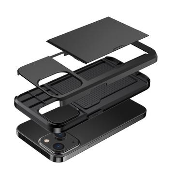 iPhone 14 Hybrid Cover med Glidende Kortslot - Sort